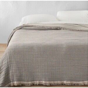 Full/Queen Reversible Textured Cotton Chambray Coverlet Dark Gray/White